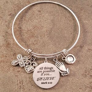 Expandable Believe All Things Are Possible Saying Charm Bracelet